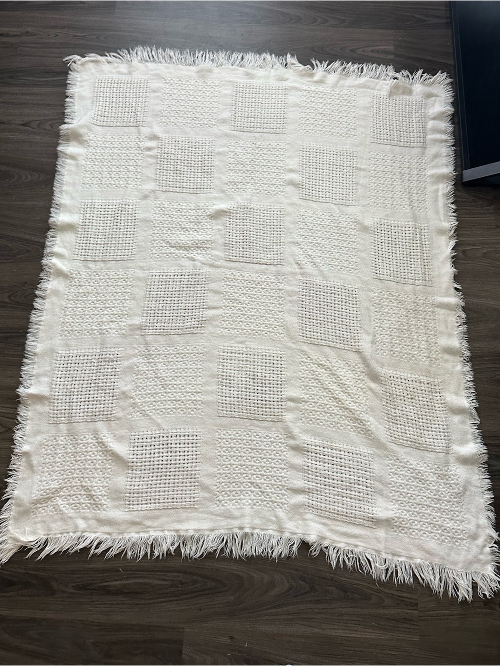 Cream Textured Fringe Throw Blanket